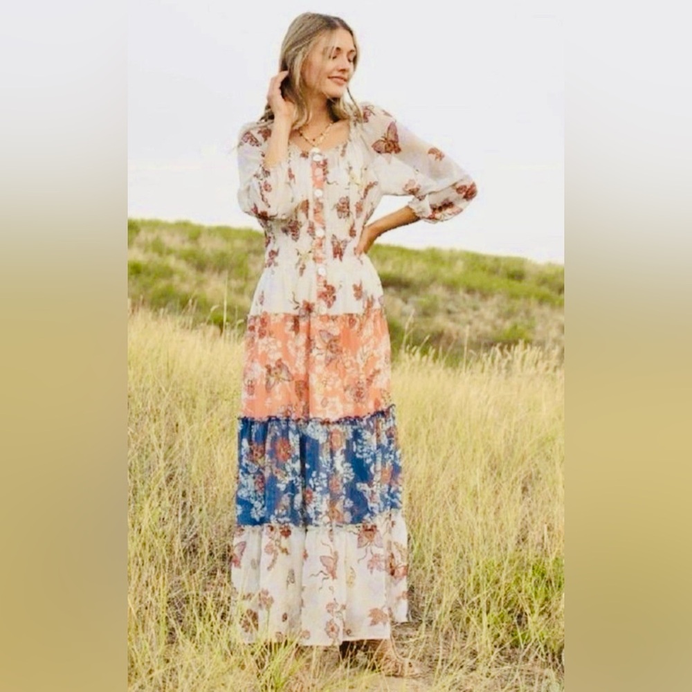 Anthropologie Figuero & Flowers Floral Bohemian Maxi Dress